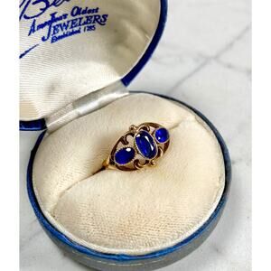 14K Antique Victorian Gold Paste Stones Ring with 3 stones